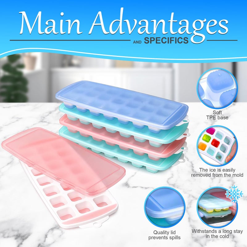 Reluen Ice Cube Trays for Freezer with Lid - Set of 5 Silicone Ice Cube Tray, Durable & Flexible Molds, Easy to Use and Clean, 12 x 4.8" (21 Cubes per Mold), Great for Holiday Drinks & Valentines Cocktails - Image 4